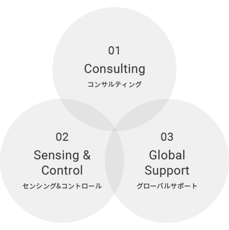01 Consulting, 02 Sensing & Control, 03 Global Support