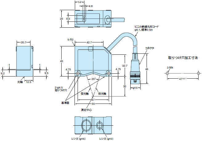 ZX-L スマートセンサ レーザタイプ/外形寸法 | オムロン制御機器