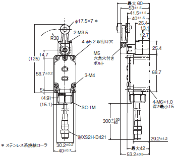 WL-N / WLG 2回路リミットスイッチ/外形寸法 | オムロン制御機器