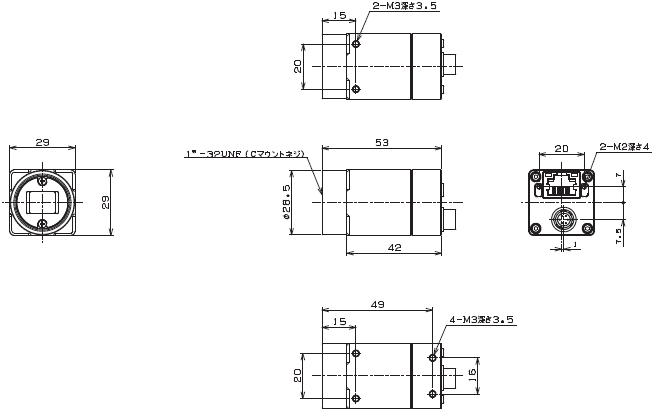 STCシリーズ（GigE Vision CMOS 小型モデル） 外形寸法 2 