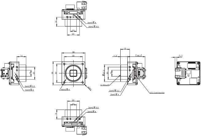 STCシリーズ（GigE Vision CMOS 小型ボードモデル） 外形寸法 1 