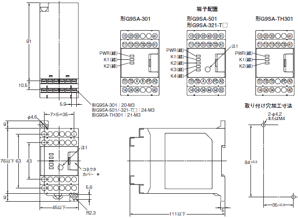 G9SA セーフティ・リレーユニット/外形寸法 | オムロン制御機器