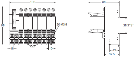 G7TC I/Oリレーターミナル/外形寸法 | オムロン制御機器