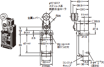 D4N 小形セーフティ・リミットスイッチ/外形寸法 | オムロン制御機器