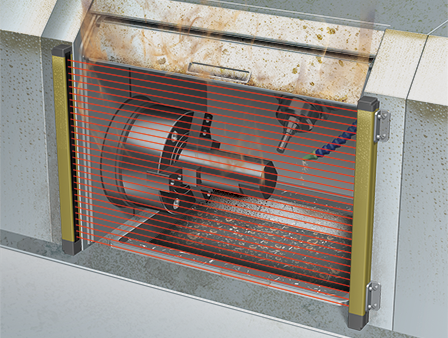 切削油が飛散する場所やオイルミストの環境下でのセーフティライトカーテンの長時間使用