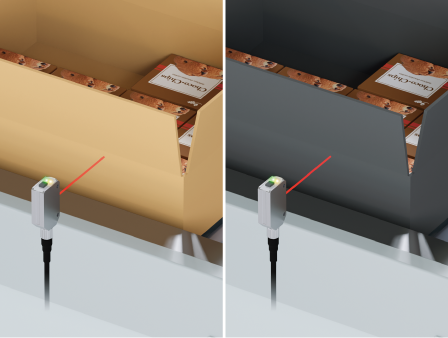 反射形の光電センサで色が異なる段ボールを安定検出