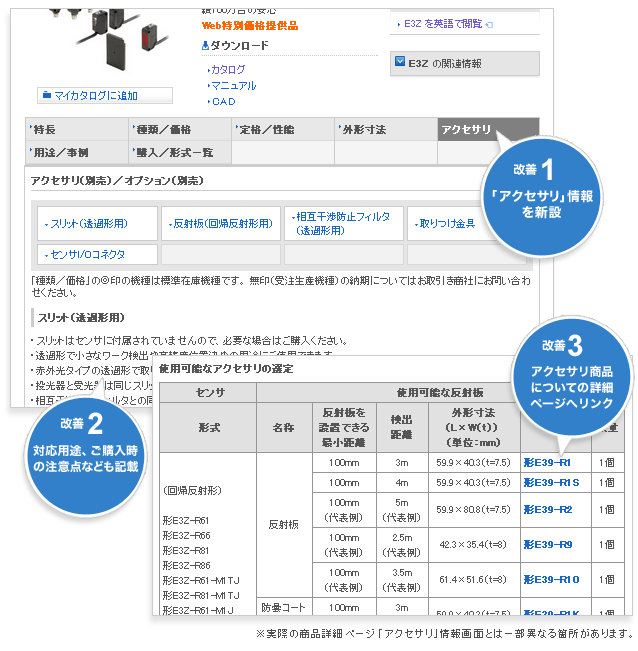 「アクセサリ」情報画面