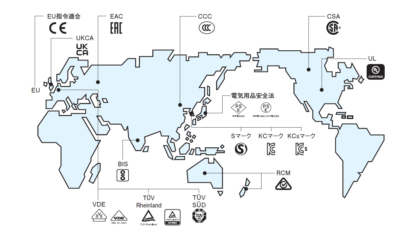 各国の認証マーク地図