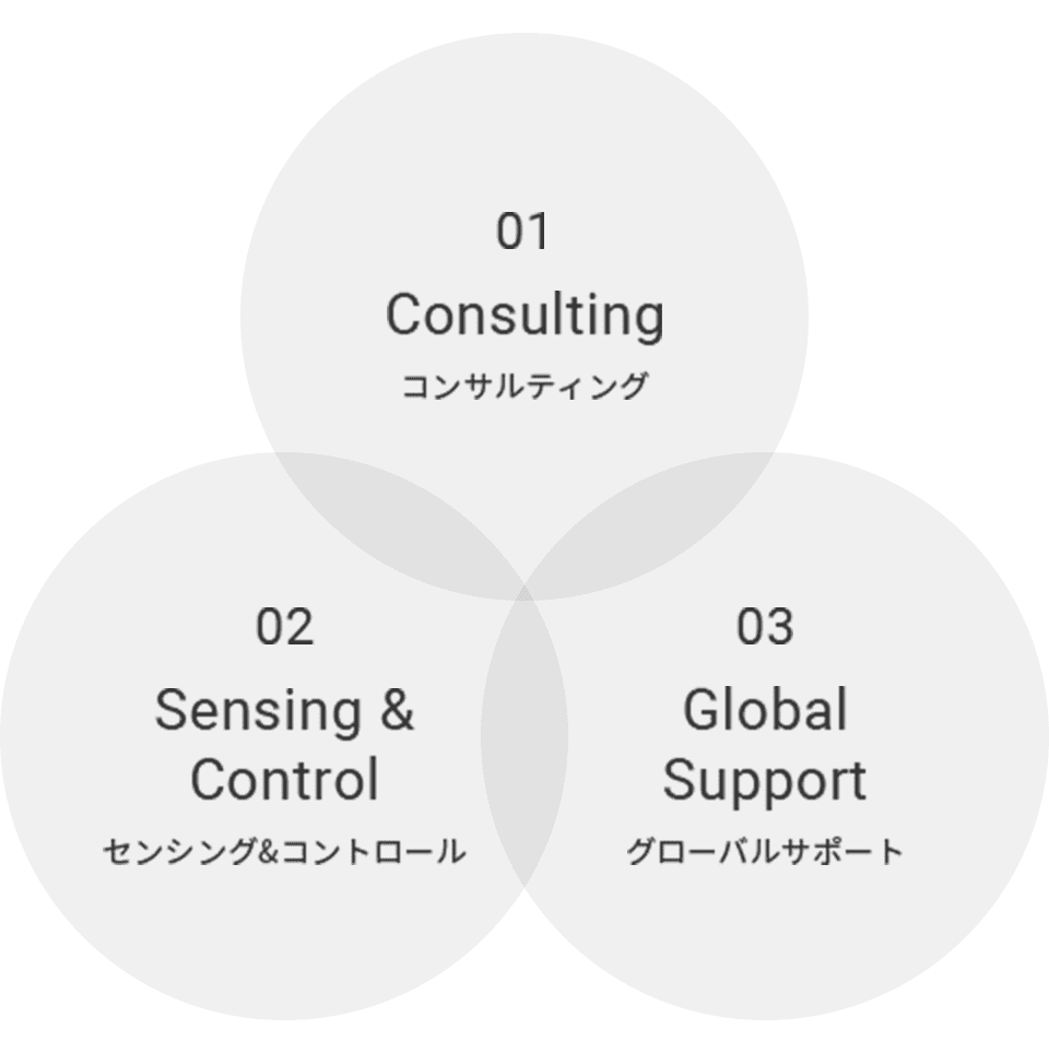 01 Consulting, 02 Sensing & Control, 03 Global Support