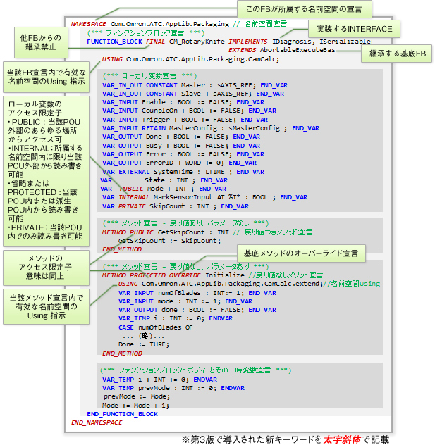 “オブジェクト指向”ファンクションブロックの宣言例