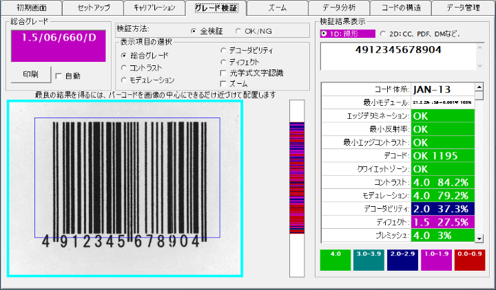 印字品質を数値化して管理するバーコードの採点機