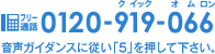 フリー通話 0120-919-066 音声ガイダンスに従い「5」を押してください。